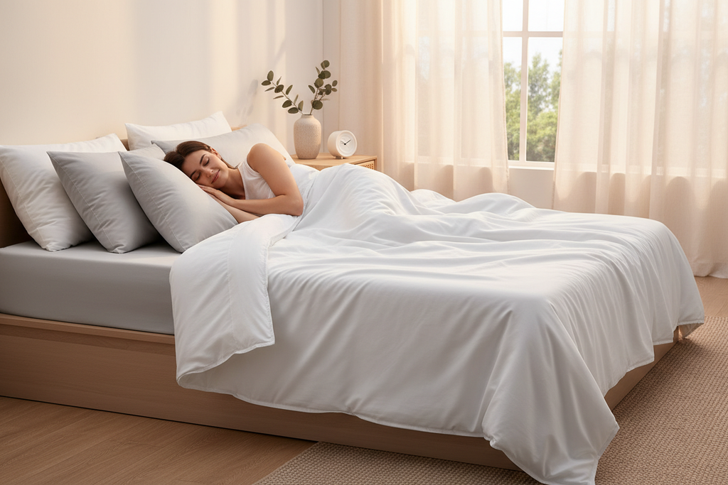Light Grey King Sheet Set - Woman Sleeping