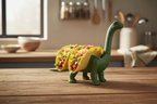 Ultrasaurus Dinosaur Taco Holder on rustic wooden table holding tacos