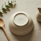 High glaze stoneware bowl bottom showing Porto Brasil - Made in Brazil - Dishwasher & Microwave Safe inscription