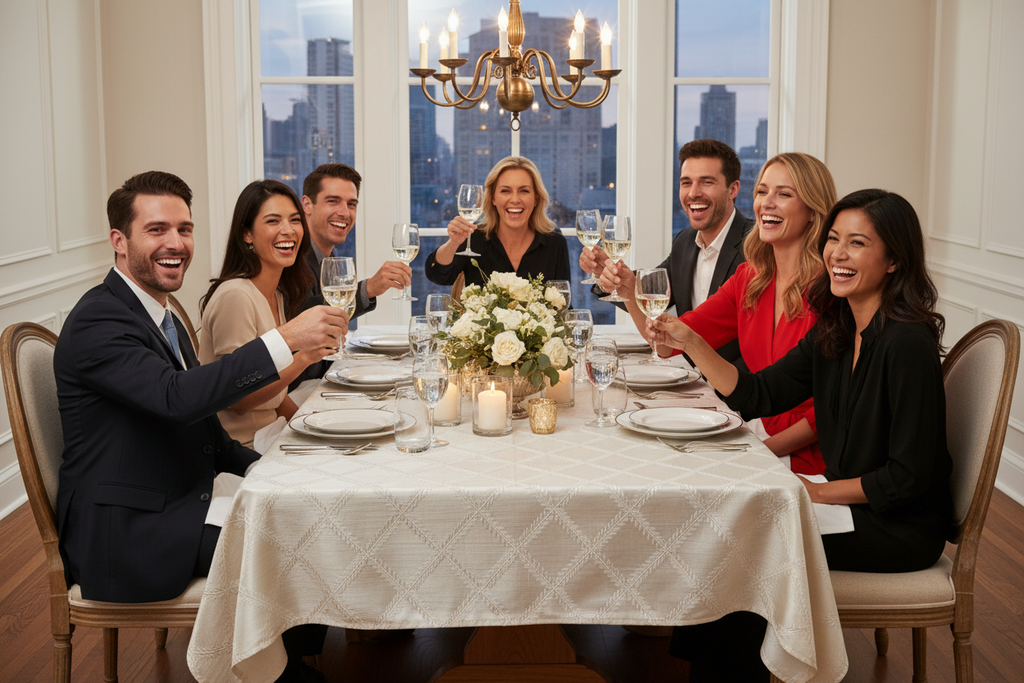Lenox Laurel Leaf Tablecloth - Dinner Party with Guests