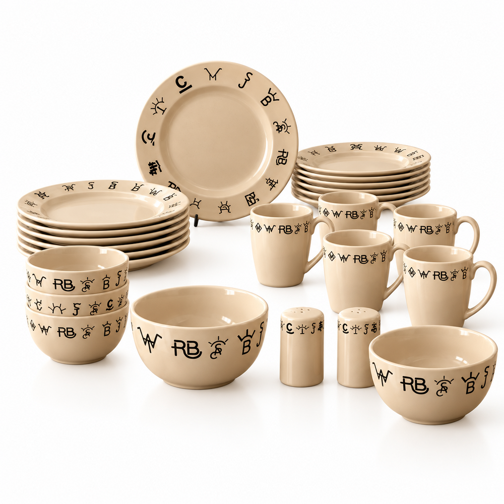Rustic Ranch 18-Piece Stoneware Dinnerware Set — Hand-Painted Western Charm