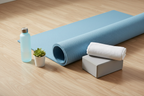 Light Blue Yoga Mat - Flat Lay with Accessories