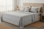 Light Grey Bamboo Sheet Set on Made Bed