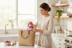 Mauve Food Jar Being Packed into Tote Bag
