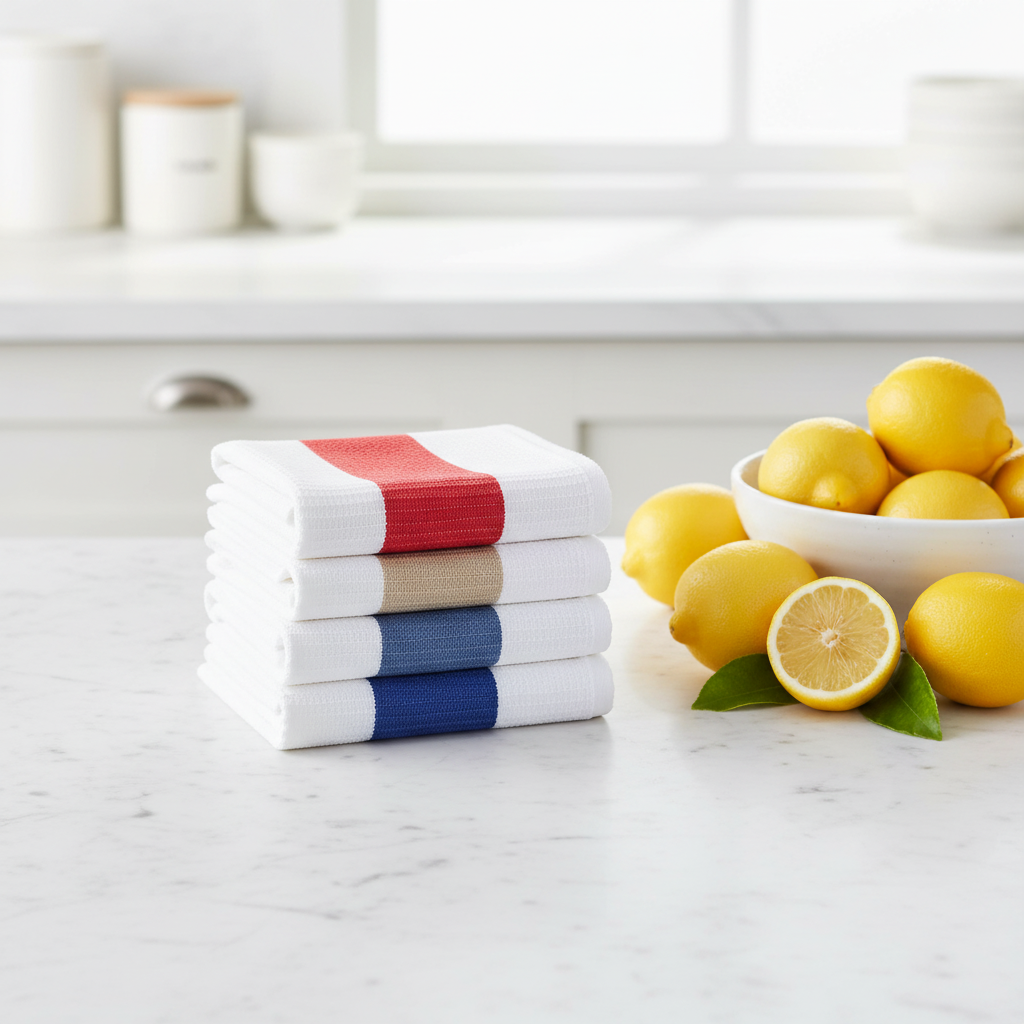 Multicolor Kitchen Dish Towels – Counter Flat Lay