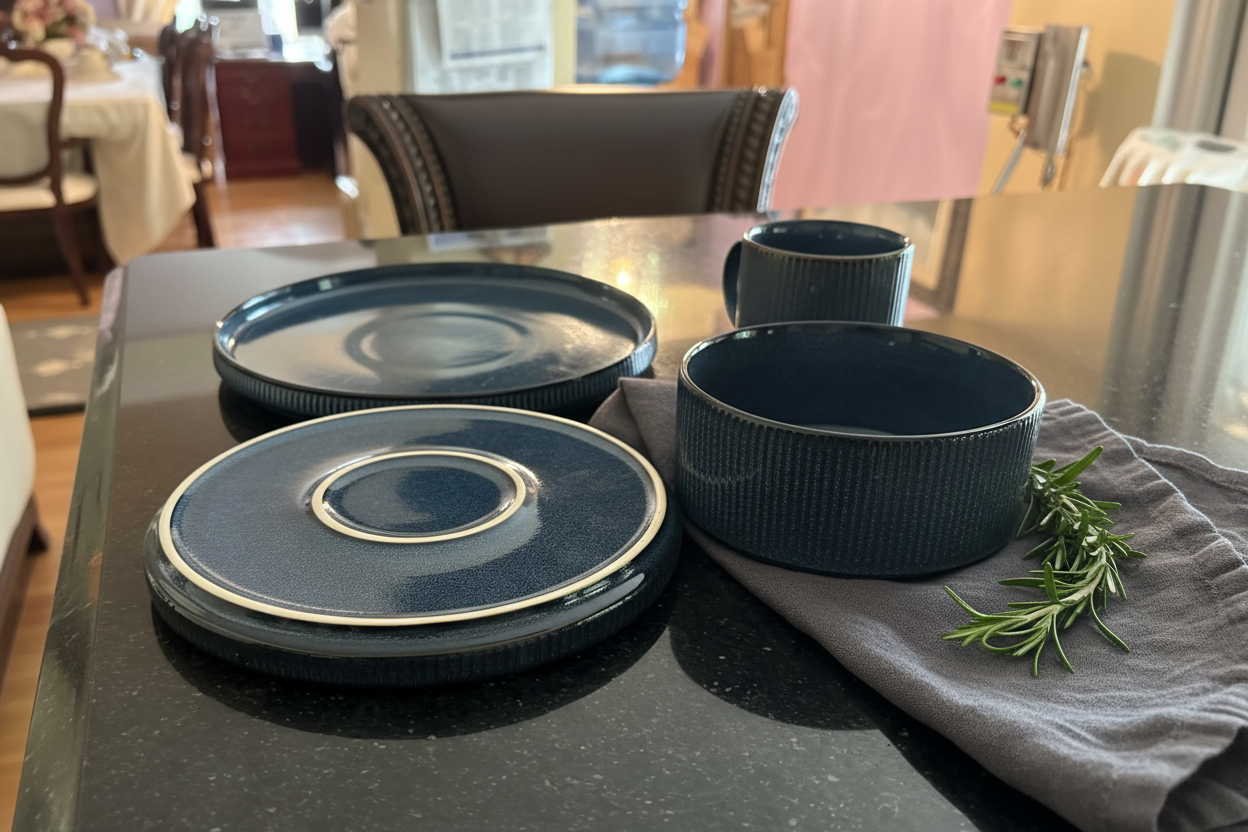 Navy Stoneware Detail Shot