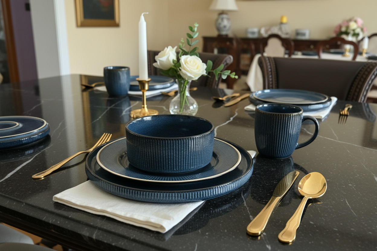 Navy Stoneware Elegant Table Setting