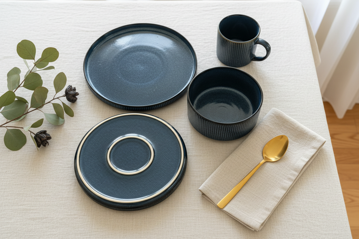 Navy Stoneware Flat Lay