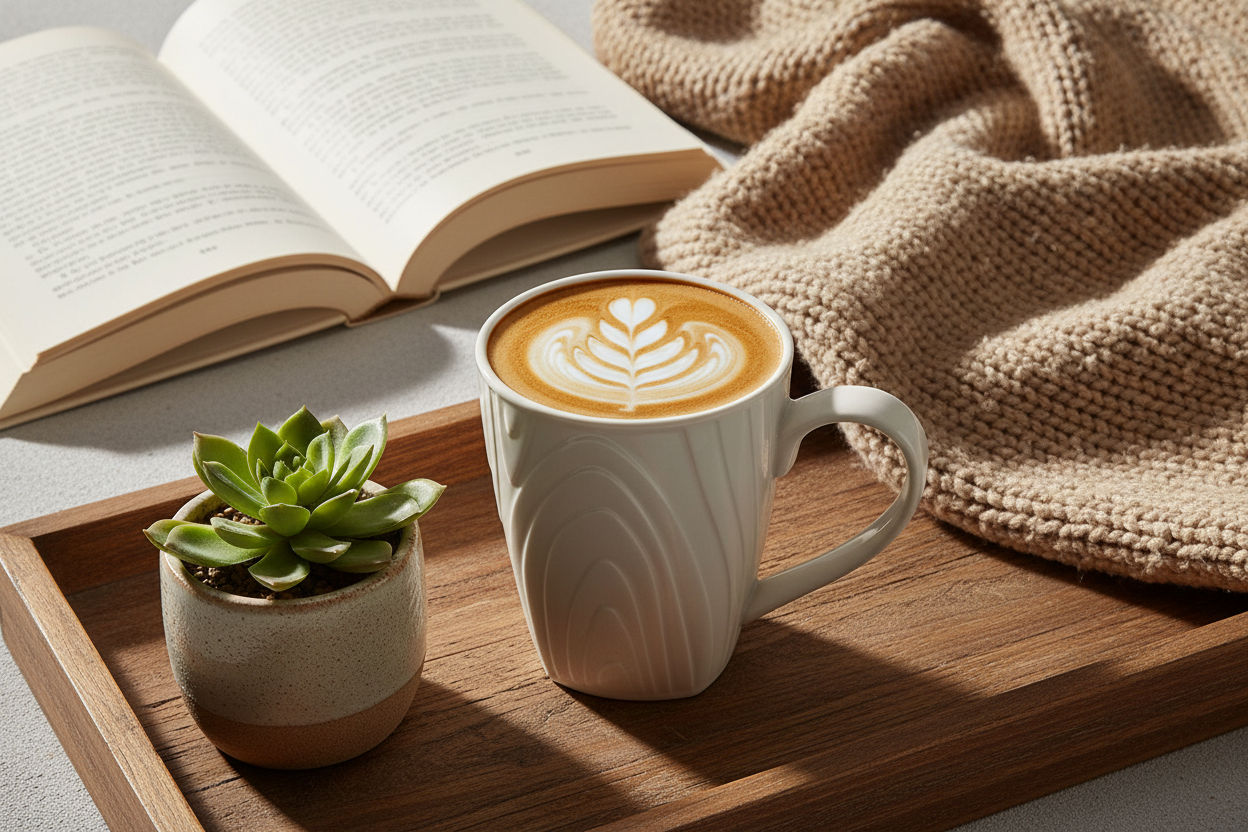 Square Woodgrain Porcelain Mug Lifestyle