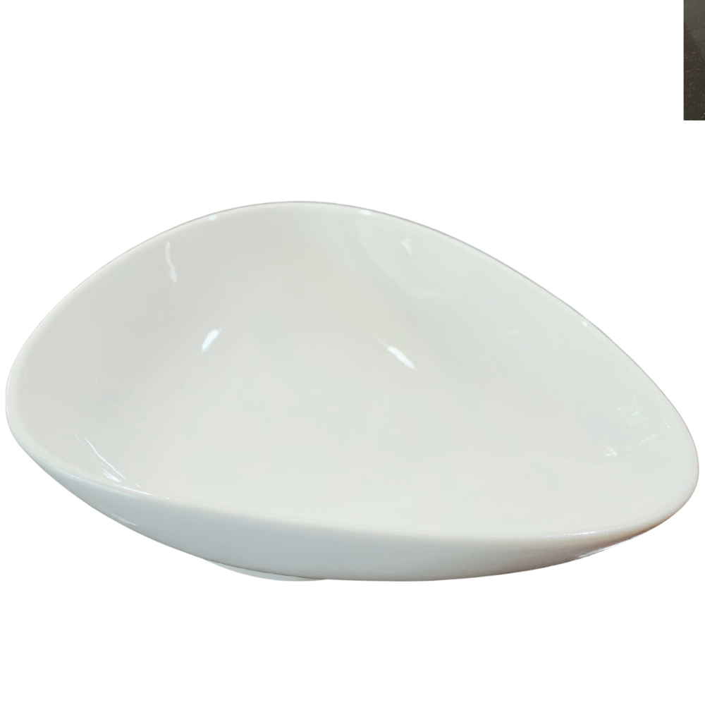 Gloss White Asymmetric Ceramic Bowl – 10 Inch