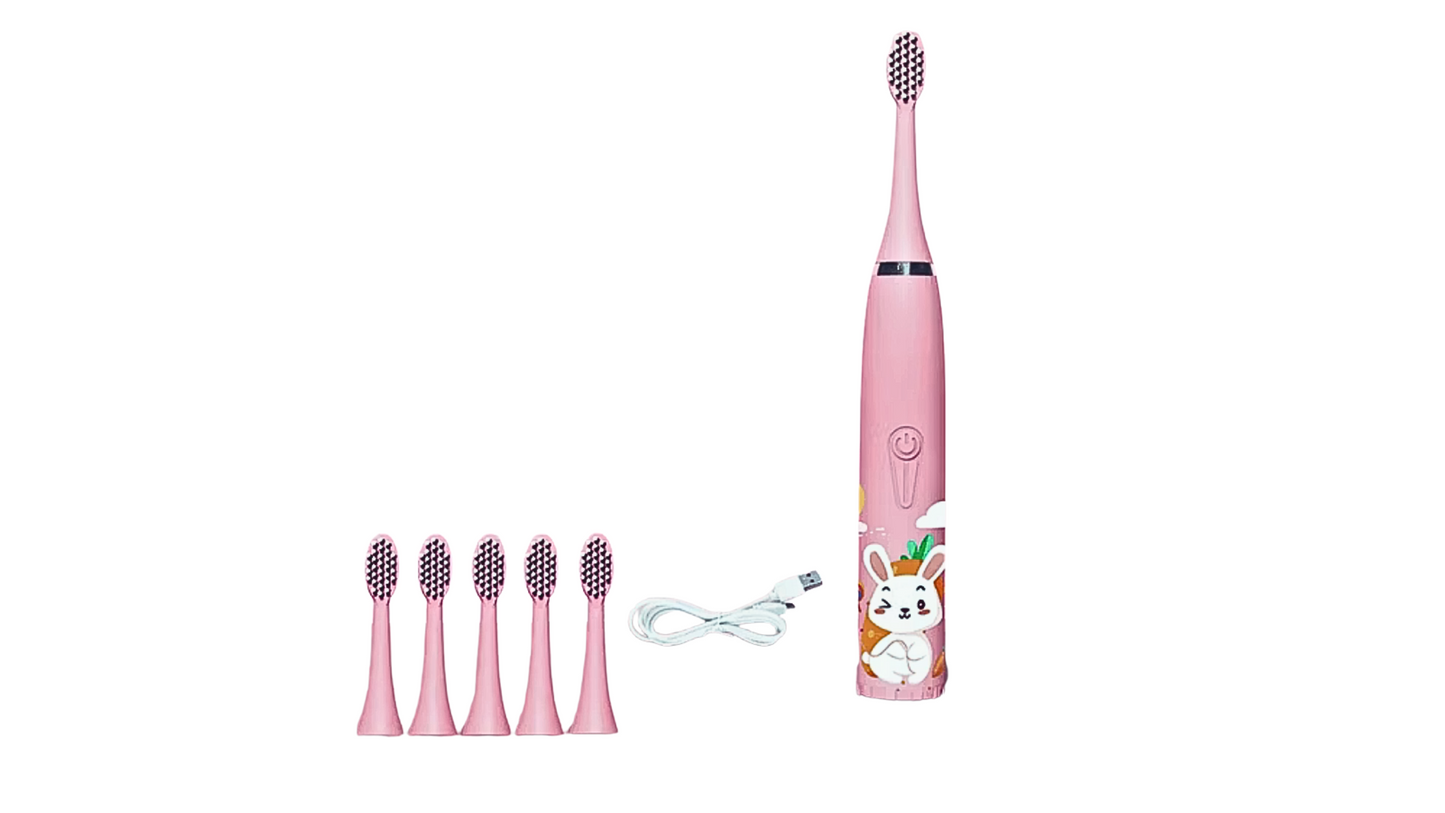 Electric Kids Toothbrush | Rotation / Vibrating Cartoon Character, Soft Bristles | USB Charging Powered Tooth Brush for Children. Oral Teeth, Gum Care. Color: Pink
