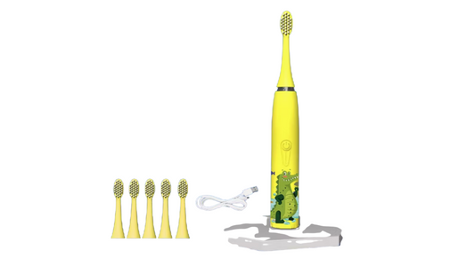 Electric Kids Toothbrush | Rotation / Vibrating Cartoon Character, Soft Bristles | USB Charging Powered Tooth Brush for Children. Oral Teeth, Gum Care. Color: Yellow