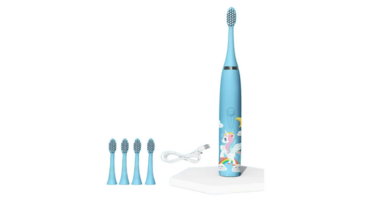 Electric Kids Toothbrush | Rotation / Vibrating Cartoon Character, Soft Bristles | USB Charging Powered Tooth Brush for Children. Oral Teeth, Gum Care. Color: Blue