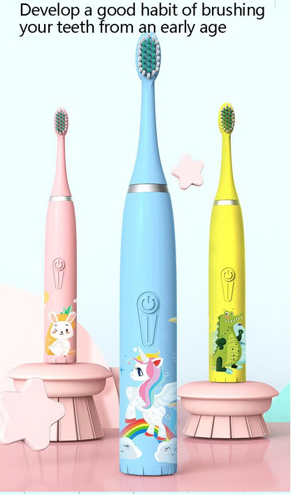 Electric Kids Toothbrush | Rotation / Vibrating Cartoon Character, Soft Bristles | USB Charging Powered Tooth Brush for Children. Oral Teeth, Gum Care. Color: Pink