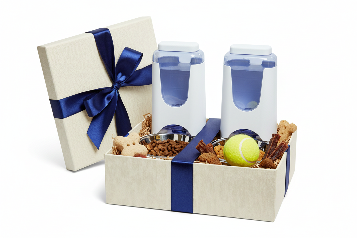 Two Dog Dispensers as Premium Gift Set with Dog Treats