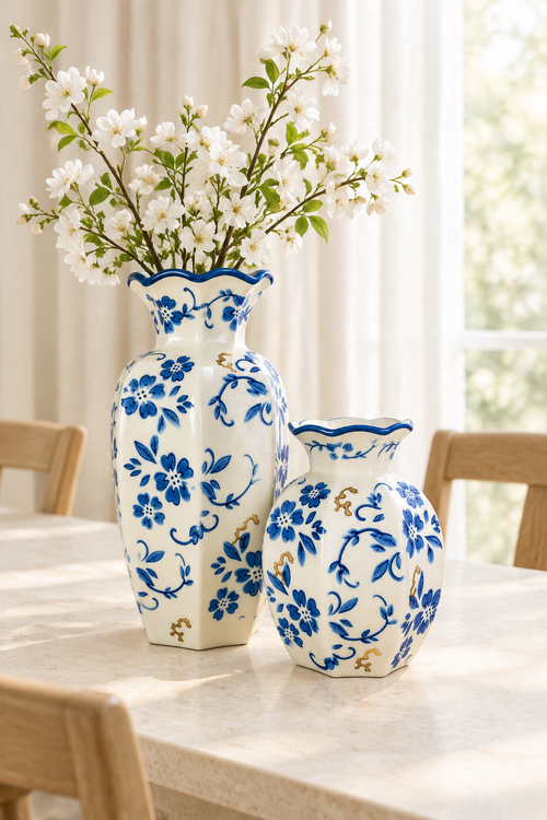 Vases in an airy dining setting