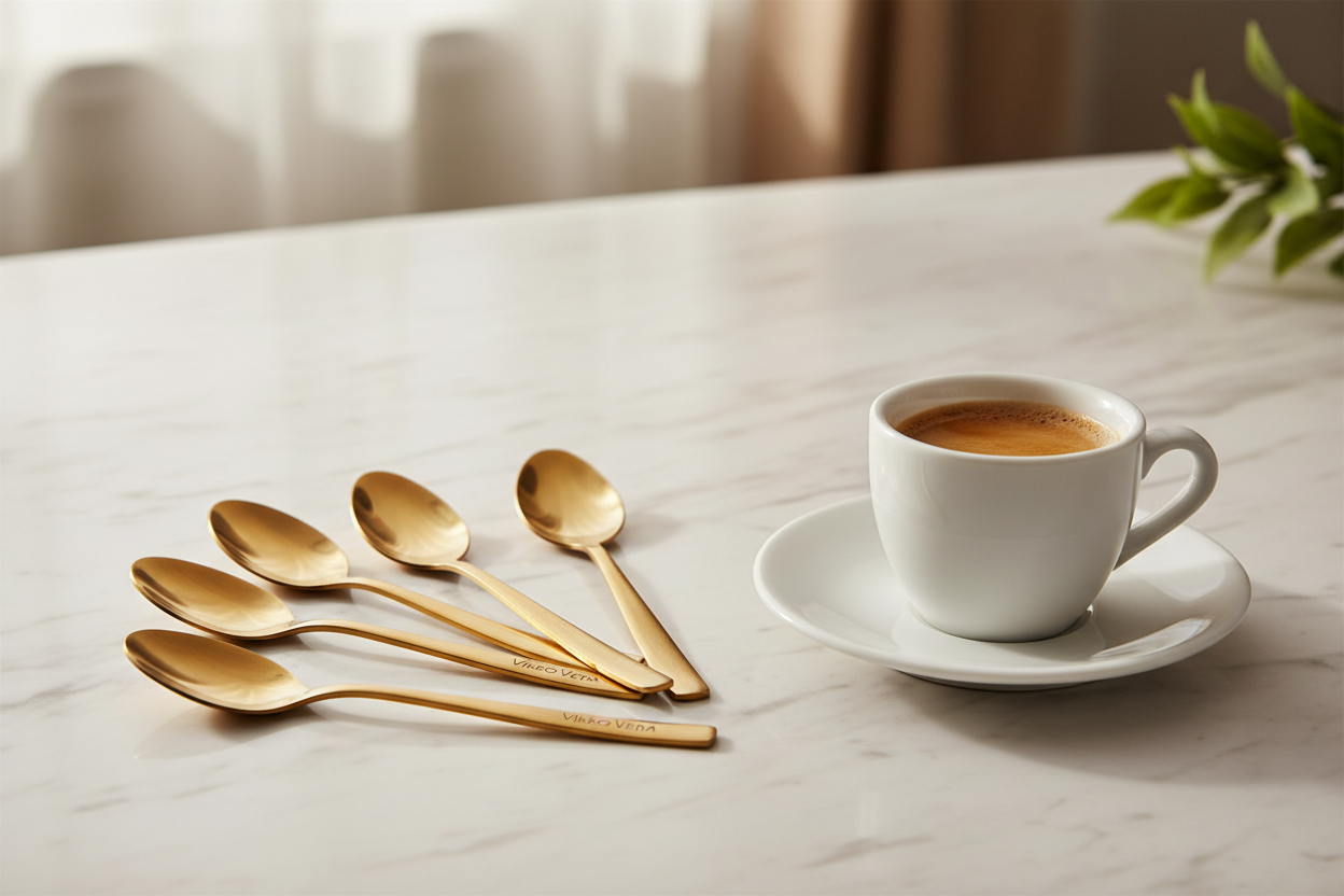 Vikko Vera Brushed Gold Coffee Spoons Lifestyle