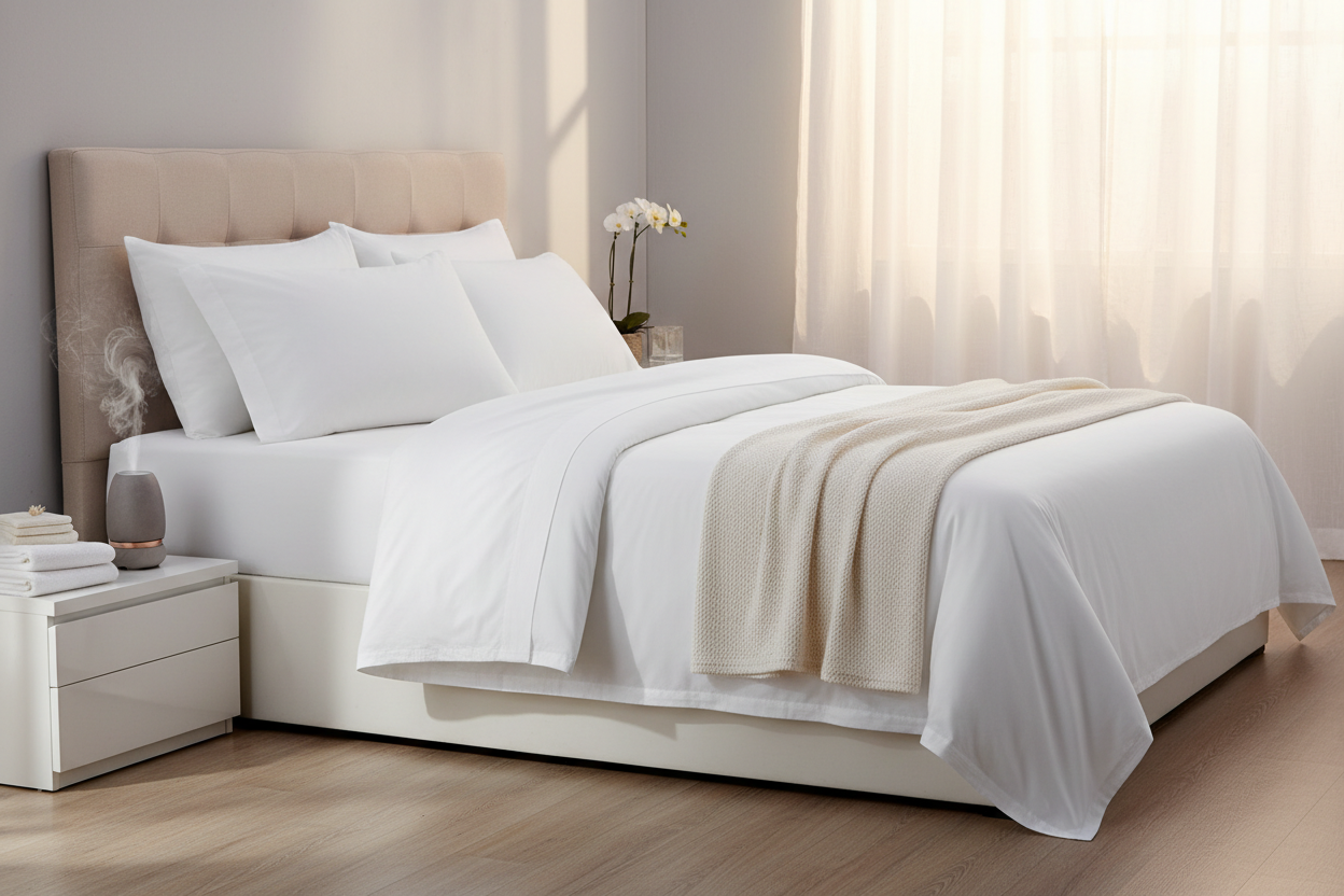 White Microfiber Queen Sheet Set Lifestyle