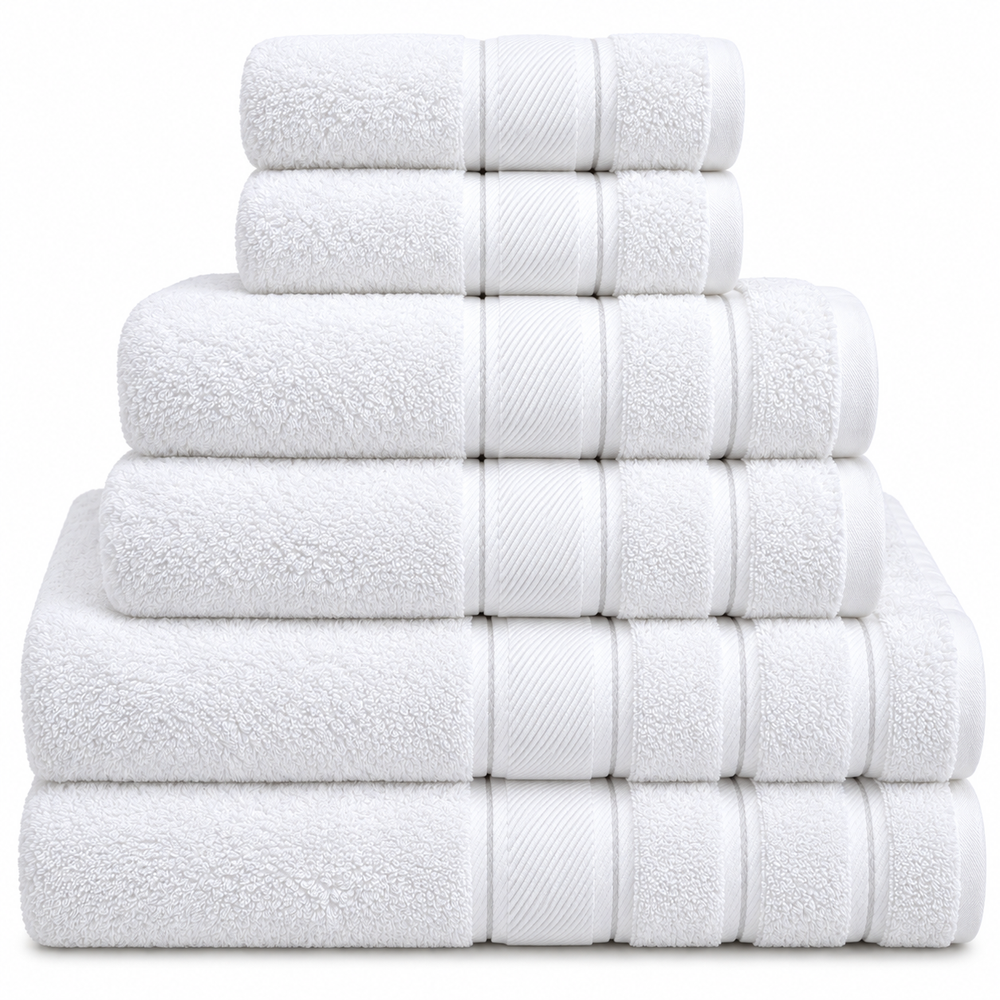 6-Piece Turkish Cotton Towel Set – White | 2 Bath Towels, 2 Hand Towels, 2 Washcloths
