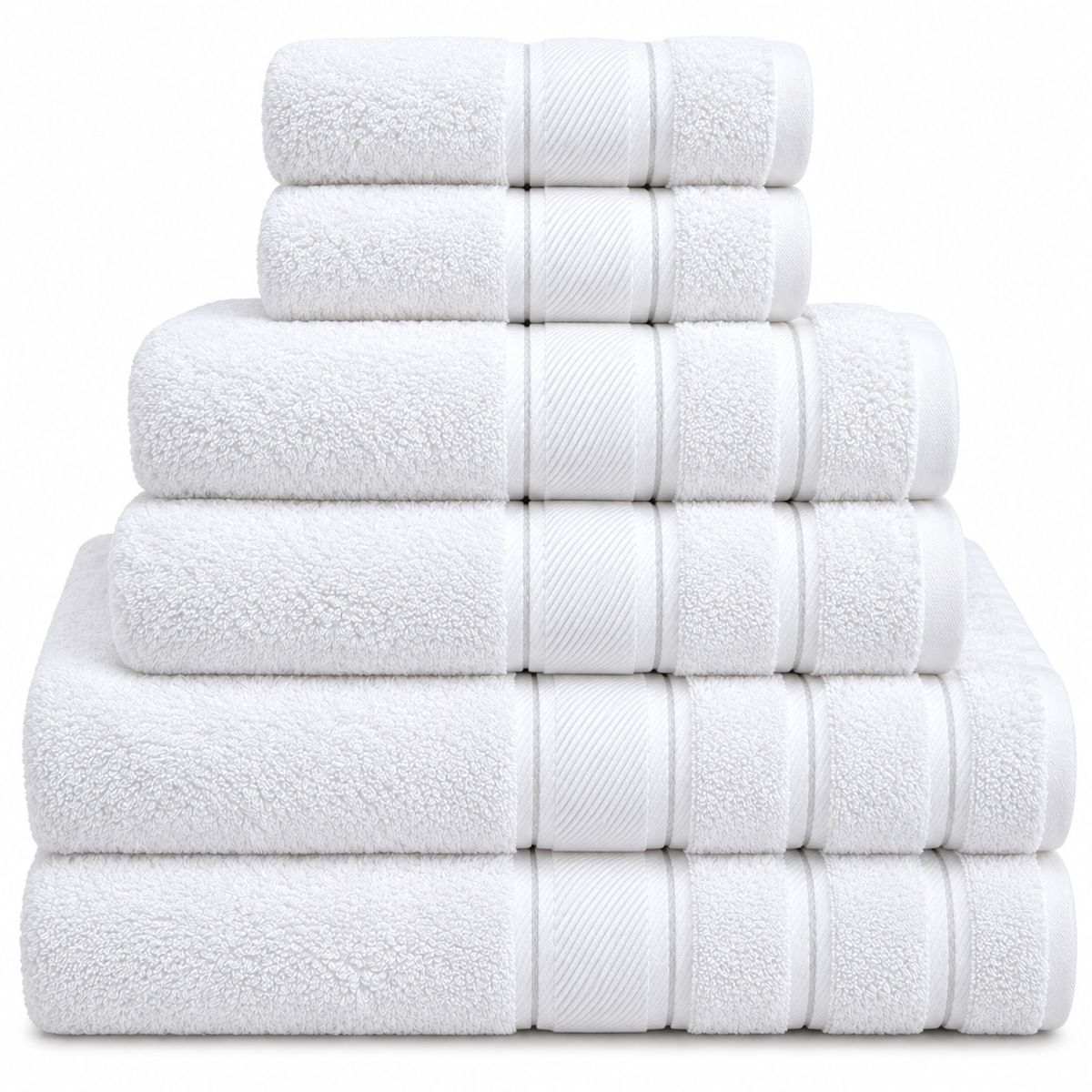 6-Piece Turkish Cotton Towel Set – White | 2 Bath Towels, 2 Hand Towels, 2 Washcloths