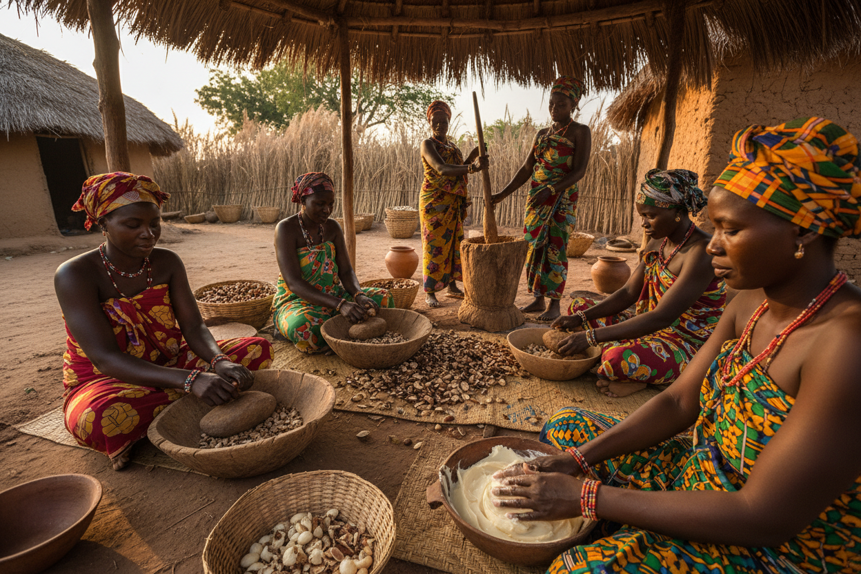 Women Processing Shea Nuts into Shea Butter in Ghana